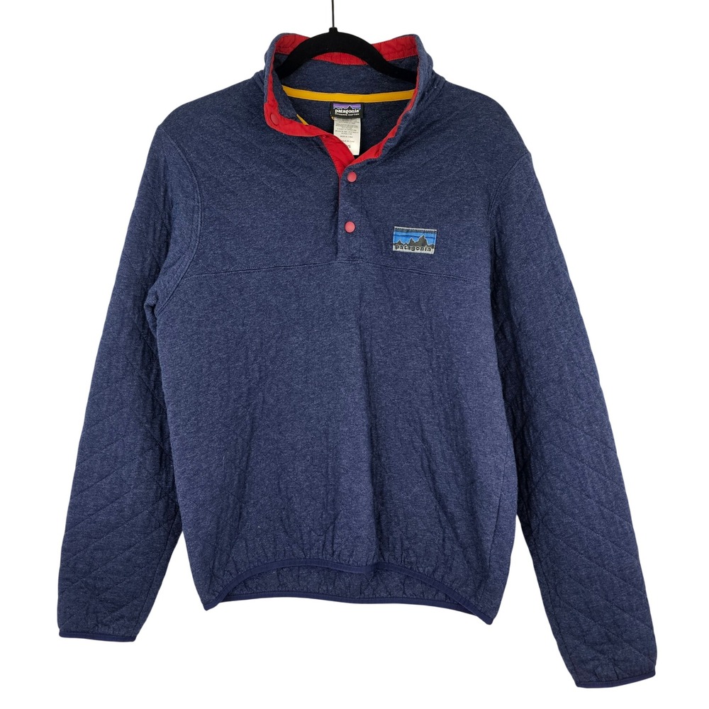 Patagonia Quilted Snap-T Pullover Jacket‎ Navy Blue Organic Cotton Men's XS